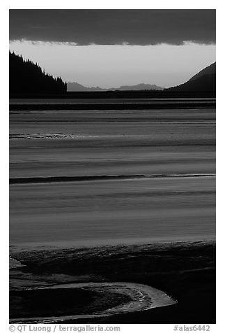 Tidal flats at sunset, Turnagain Arm. Alaska, USA (black and white)