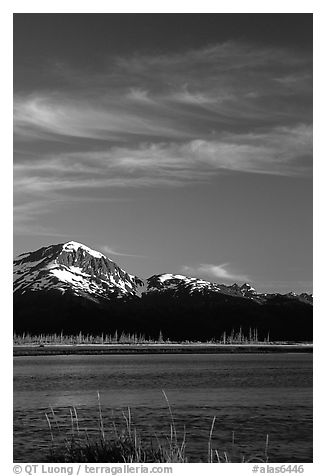 Mountains and Turnagain Arm near Portage. Alaska, USA (black and white)