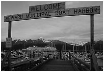 Seward harbor at sunset. Seward, Alaska, USA ( black and white)