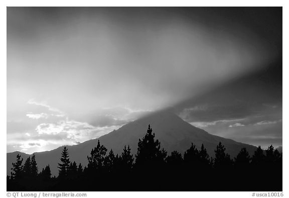 Last sun rays over  Mount Shasta. California, USA (black and white)