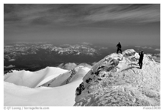Mountaineers on the summit of Mt Shasta. California, USA (black and white)