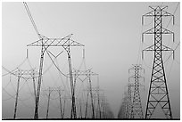High voltage power lines at dusk. California, USA ( black and white)