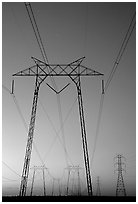 High voltage power lines at sunset. California, USA ( black and white)