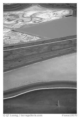 Aerial view of marsh patches. Redwood City,  California, USA (black and white)