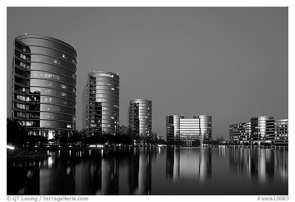 Oracle Headquarters at dusk. Redwood City,  California, USA (black and white)