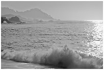 Surf on late afternoon. Carmel-by-the-Sea, California, USA ( black and white)