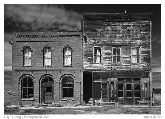 Saloon and Gymnasium, Ghost Town, Bodie State Park. California, USA (black and white)
