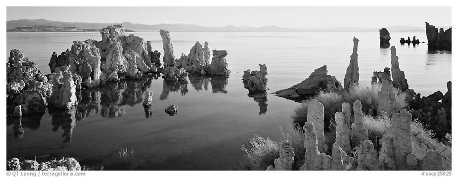Lake tufa scenery. Mono Lake, California, USA (black and white)