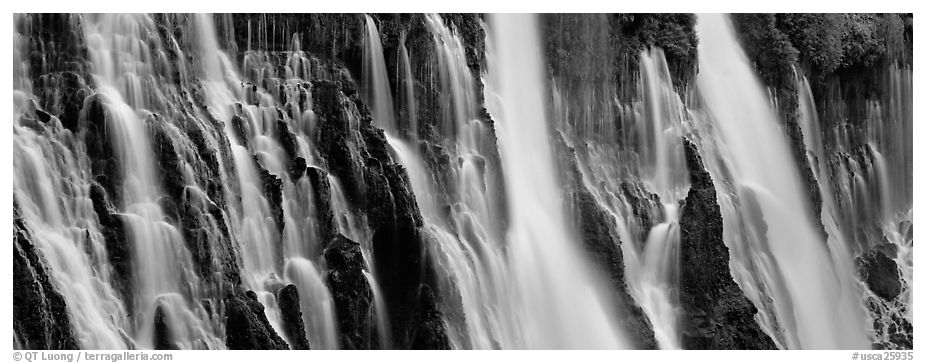 Volcanic Waterfall with widely spread channels. California, USA (black and white)