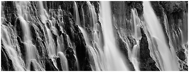 Volcanic Waterfall with widely spread channels. California, USA (Panoramic black and white)