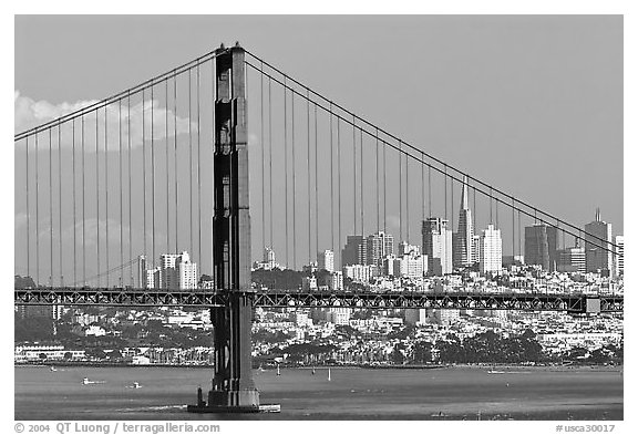 san francisco golden gate bridge black and white. Golden Gate Bridge with city