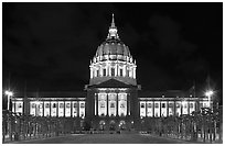 City Hall by night. San Francisco, California, USA (black and white)