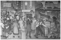 Street scene in depression-area fresco inside Coit Tower. San Francisco, California, USA (black and white)