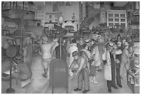 Detail of fresco showing a robbery in progress, Coit Tower. San Francisco, California, USA (black and white)