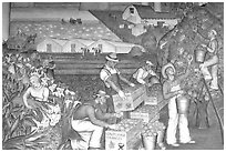 Agricultural scene depicted in a fresco inside Coit Tower. San Francisco, California, USA (black and white)