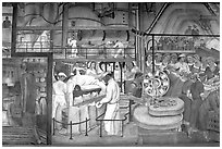 Factory workers depicted in a fresco inside Coit Tower. San Francisco, California, USA (black and white)