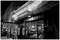 Stinking Rose garlic restaurant at night, North Beach. San Francisco, California, USA ( black and white)