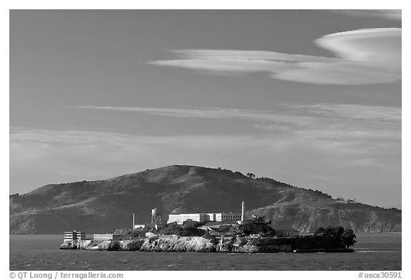 Alcatraz Island, late afternoon. San Francisco, California, USA (black and white)