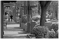 Sidewalk of Santa Cruz avenue, the main shopping street. Menlo Park,  California, USA (black and white)