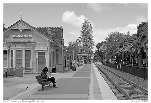 Waiting at the Menlo Park historical train station. Menlo Park,  California, USA