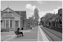 Waiting at the Menlo Park historical train station. Menlo Park,  California, USA (black and white)