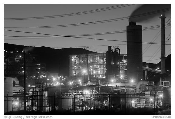 Chemical plant at dusk, Trona. California, USA (black and white)