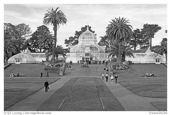 Conservatory of Flowers and lawn, afternoon. San Francisco, California, USA (black and white)