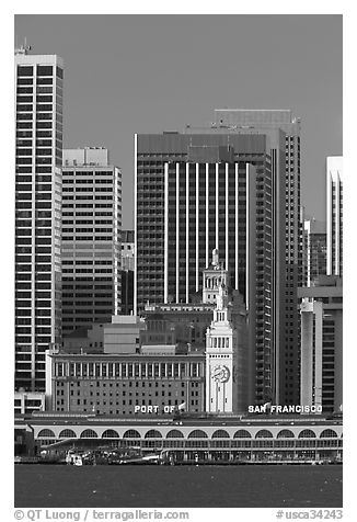 Embarcadero and Ferry Building. San Francisco, California, USA (black and white)