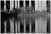 Reflection of colonade, Palace of Fine Arts, morning. San Francisco, California, USA (black and white)