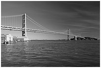 Pier, Oakland Bay Bridge, and Yerba Buena Island, early morning. San Francisco, California, USA ( black and white)