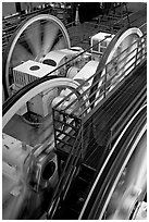 Cable winding machine in the cable-car barn. San Francisco, California, USA (black and white)