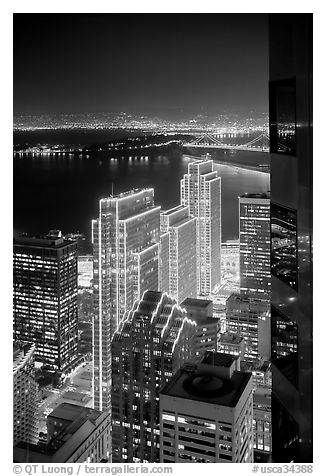 Embarcadero Centre seen from above at night. San Francisco, California, USA