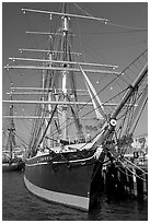 Star of India square-rigged ship, Maritime Museum. San Diego, California, USA ( black and white)