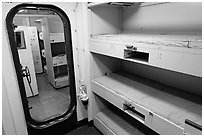 Berthing spaces, USS Midway. San Diego, California, USA ( black and white)