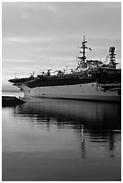 USS Midway, the longest serving aircraft carrier. San Diego, California, USA ( black and white)