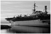 USS Midway at sunset. San Diego, California, USA ( black and white)