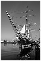 Star of India, the world's oldest active ship, Maritime Museum. San Diego, California, USA (black and white)