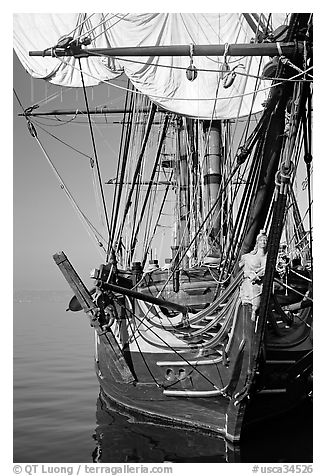 HMS Surprise, a replica of a 18th century Royal Navy frigate, Maritime Museum. San Diego, California, USA (black and white)