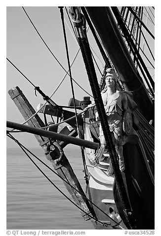 Prow of the HMS Surprise, Maritime Museum. San Diego, California, USA (black and white)