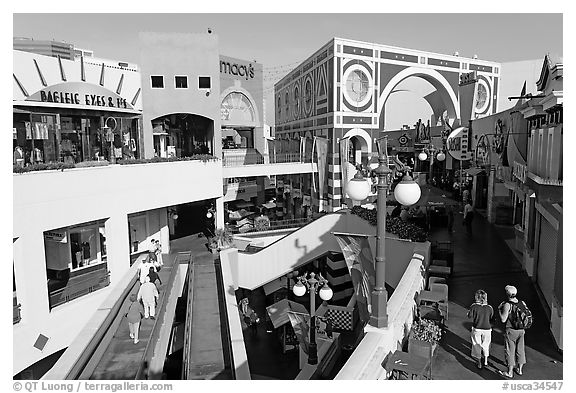 Horton Plaza shopping center by daylight. San Diego, California, USA (black and white)