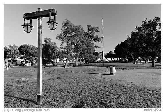 The Plaza, laid out in 1820, Old Town State Historic Park. San Diego, California, USA (black and white)
