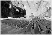 Interior of the Crystal Cathedral with set for the Glory of Christmas. Garden Grove, Orange County, California, USA (black and white)
