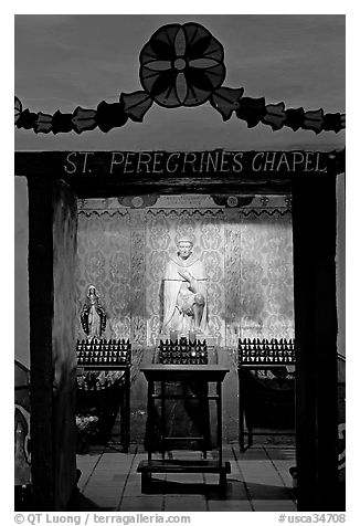 Side chapel in the Serra Chapel. San Juan Capistrano, Orange County, California, USA (black and white)