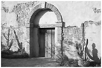 Cactus, and weathered facade. San Juan Capistrano, Orange County, California, USA ( black and white)