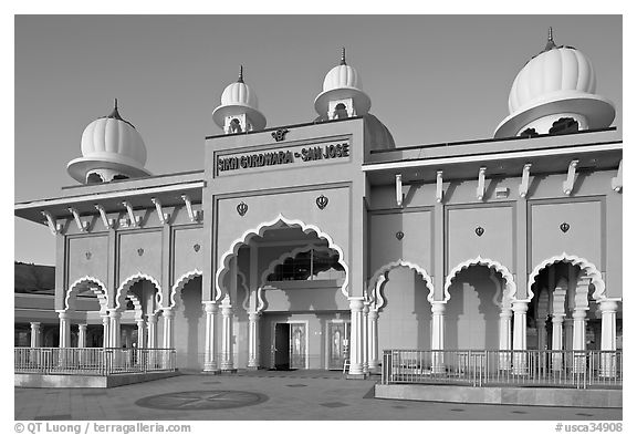 Sikh Gurdwara Temple, afternoon. San Jose, California, USA (black and white)