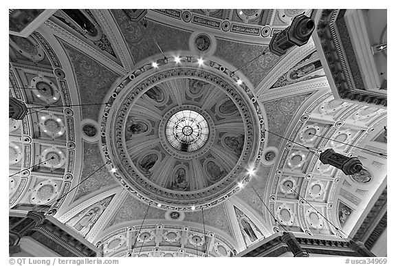 Dome of Cathedral Saint Joseph from inside. San Jose, California, USA (black and white)