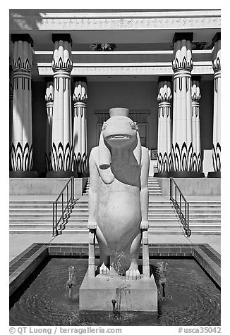 Statue of Taweret, egyptian hippo goddess of fertility, Rosicrucian Museum. San Jose, California, USA (black and white)