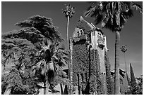 Tower Hall and trees, San Jose State University. San Jose, California, USA (black and white)