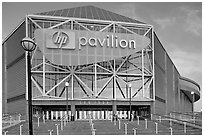 Facade of the HP Pavilion, late afternoon. San Jose, California, USA (black and white)