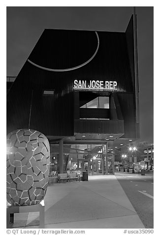 San Jose Repertory Theater at dusk. San Jose, California, USA (black and white)